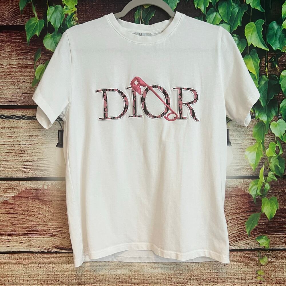 Rare Dior x Judy Blame Pink Safety Pin Embroidered T Shirt Women's Large
